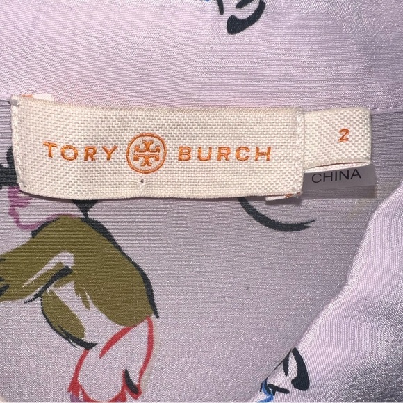 EUC Tory Burch Purple Daydream Tie-Sleeve Silk Short Sleeve Button Down Top 2 - Picture 7 of 13